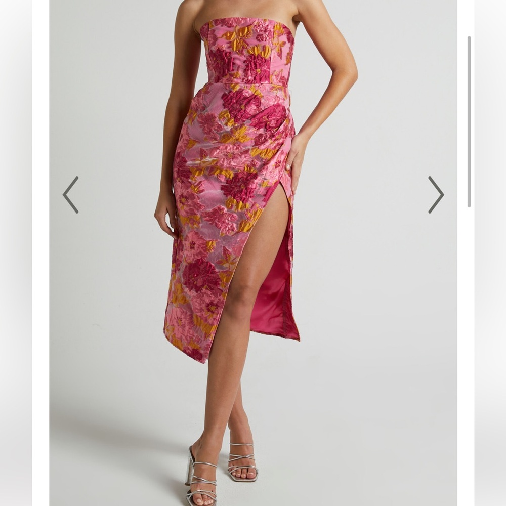 SHOWPO pink floral midi dress with split!